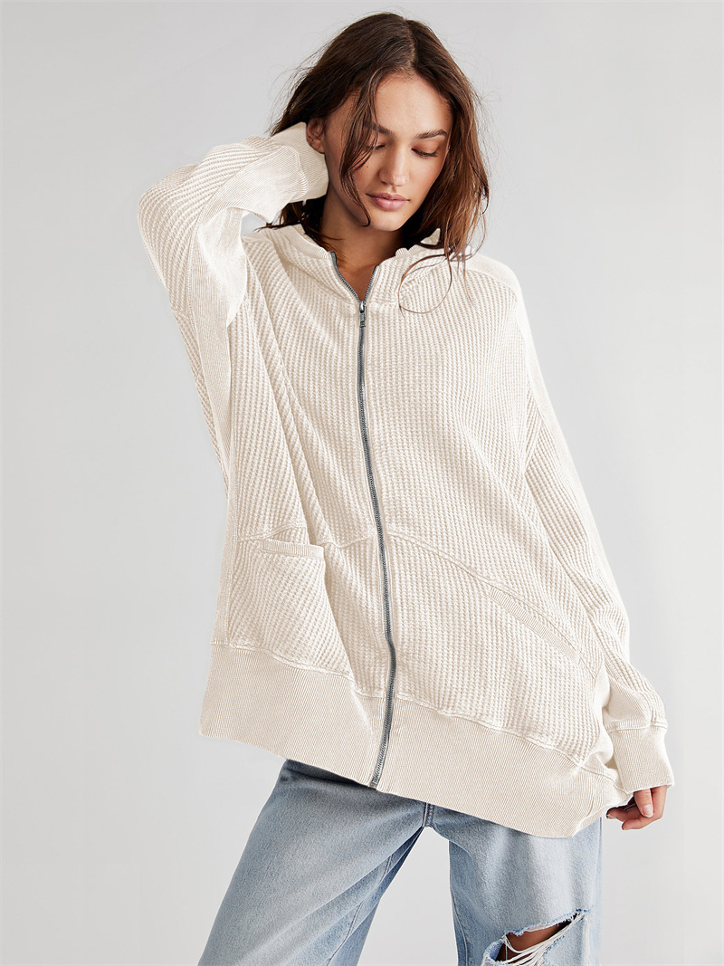 A-256 Cardigan Women Hooded Jacket Long Sleeves Outfit Solid Color Pockets Loose Gym Jackets Autumn outfit Sportswear For Lady