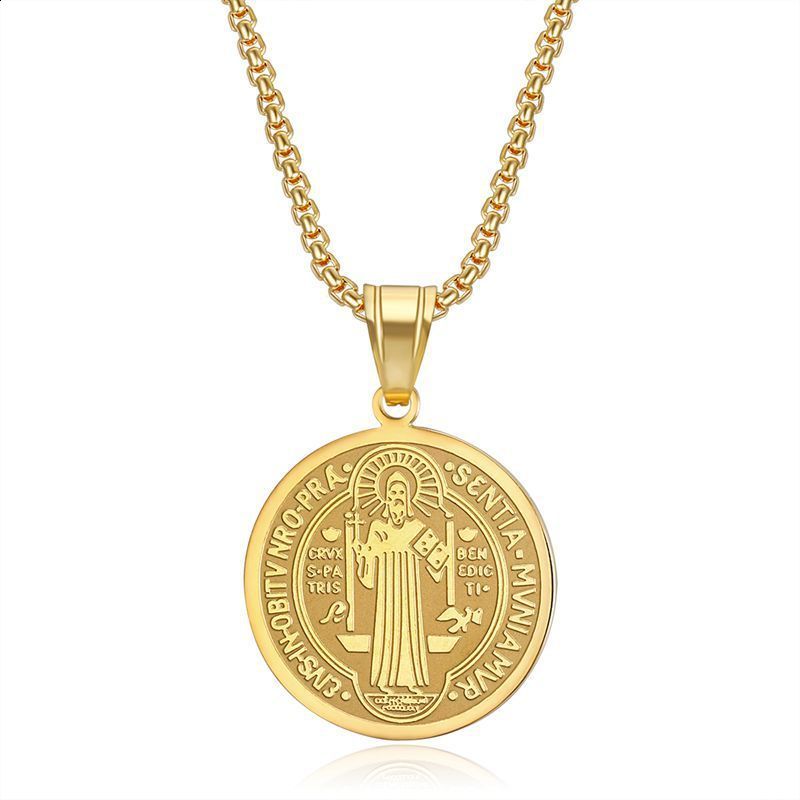 U7 925 Sterling Silver Coin Saint Benedict Necklace Dainty Chain Sacramental Medal Pendant Religious Catholic Unisex Jewelry 240123