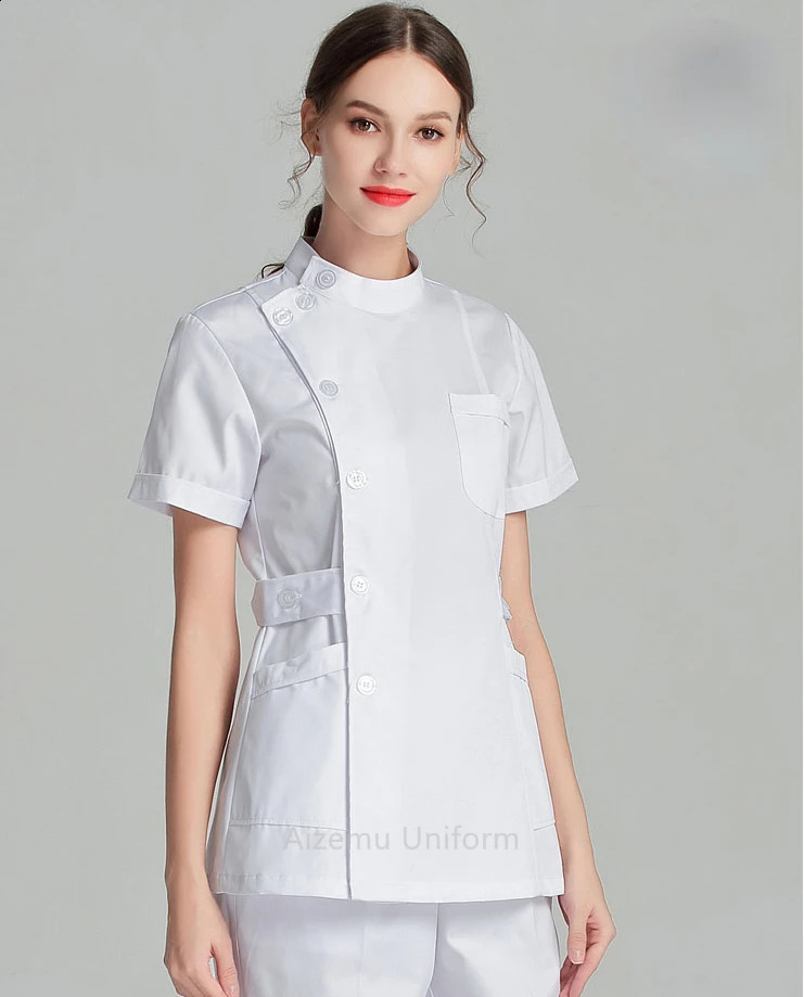 White Short Scrubs Top Nurse Uniforms Set Lab Coat Doctor Uniform Women Clothing Pink Beauty Salon Long Sleeve clothes 240722