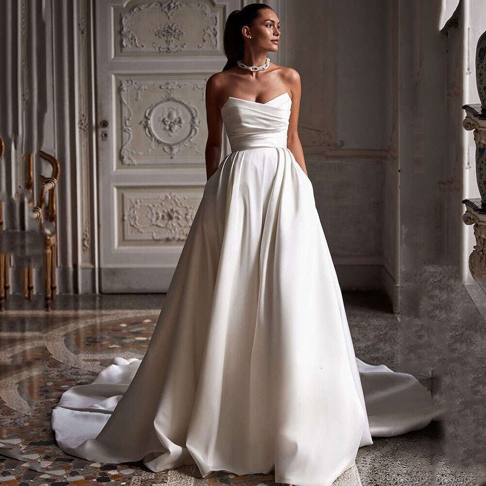 Sodigne Church Simple A E Gown For Women Sweetheart Pleats Backless Wedding Long Reception Party Bride Dress 0212D