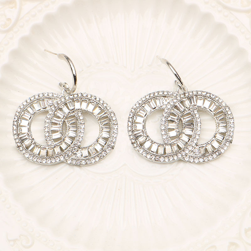 Gold Plated Brand Designer Earrings Double Letters Stud Geometric Famous Women Crystal Rhie Pearl Earring Wedding