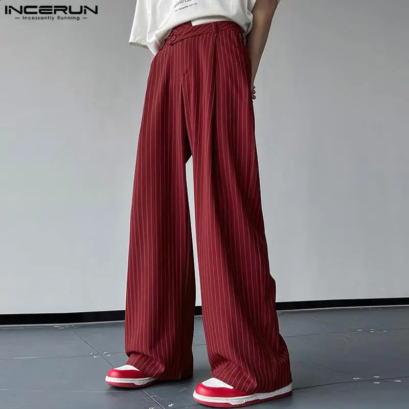 INCERUN Korean Style Men Pantalons Fashion High Waist Stripe Long Pants Casual Streetwear Male Straight Trousers S5XL 240719