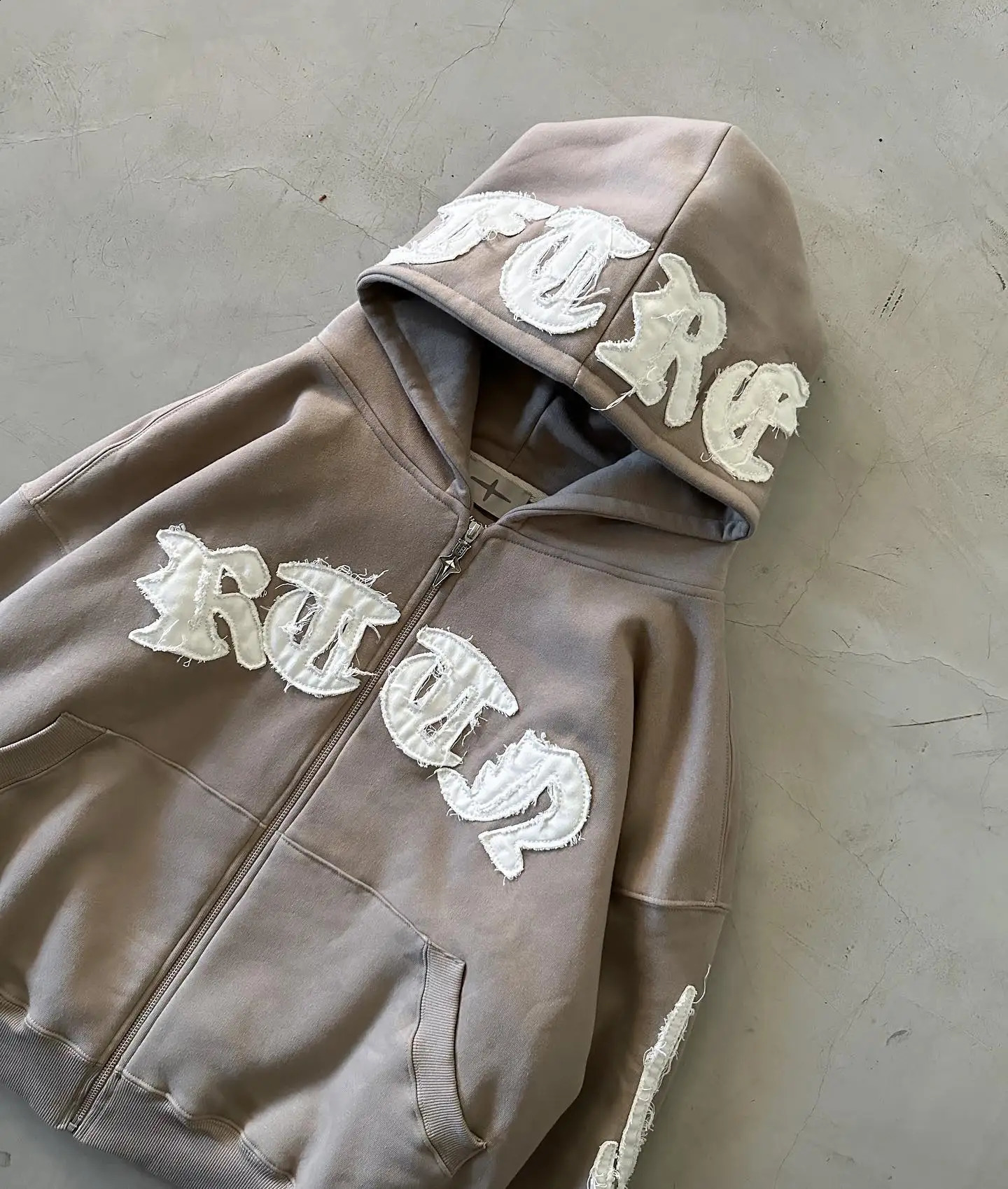 Y2k letter spliced zipper hoodie Gothic streetwear retro fashion loose embroidered sweatshirt mens and womens clothing 240814