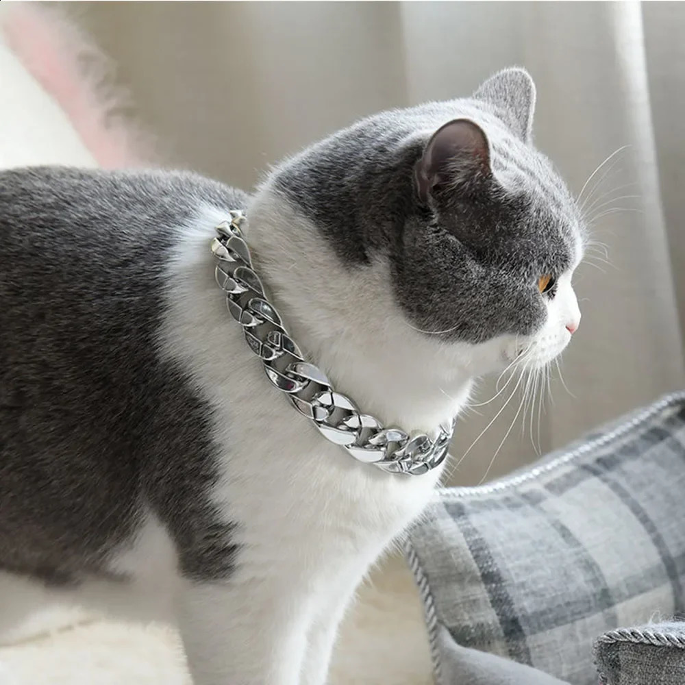 Plastic Dog Cat Neck Chain Fashion Cuban Link Dog Collar Cat Chain Collar Cool Sliver Gold Necklace for Kitten Puppy Accessories 240722