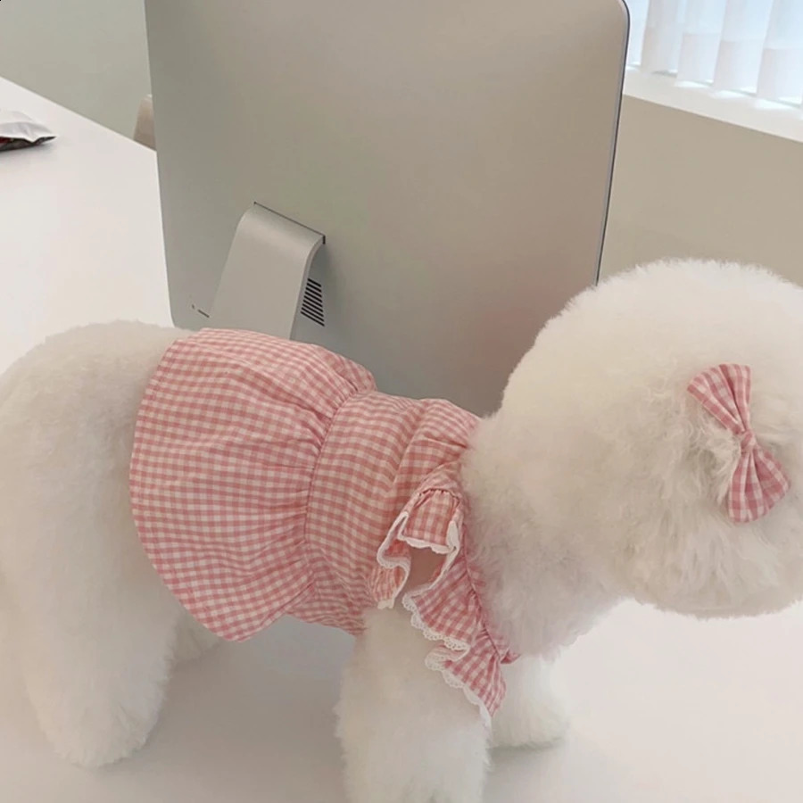 Princess Pink Plaid Dress Pet Clothing Teddy Pomeranian Bears Small Dog Cat Skirt 240722 H260130