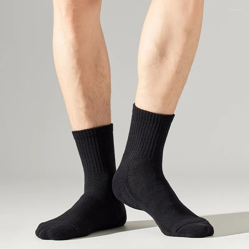 Men's Socks 5Pairs/lot Thicken Cotton Solid Bottom Terry Long Black White Sport Male Breathable Casual Calcetines