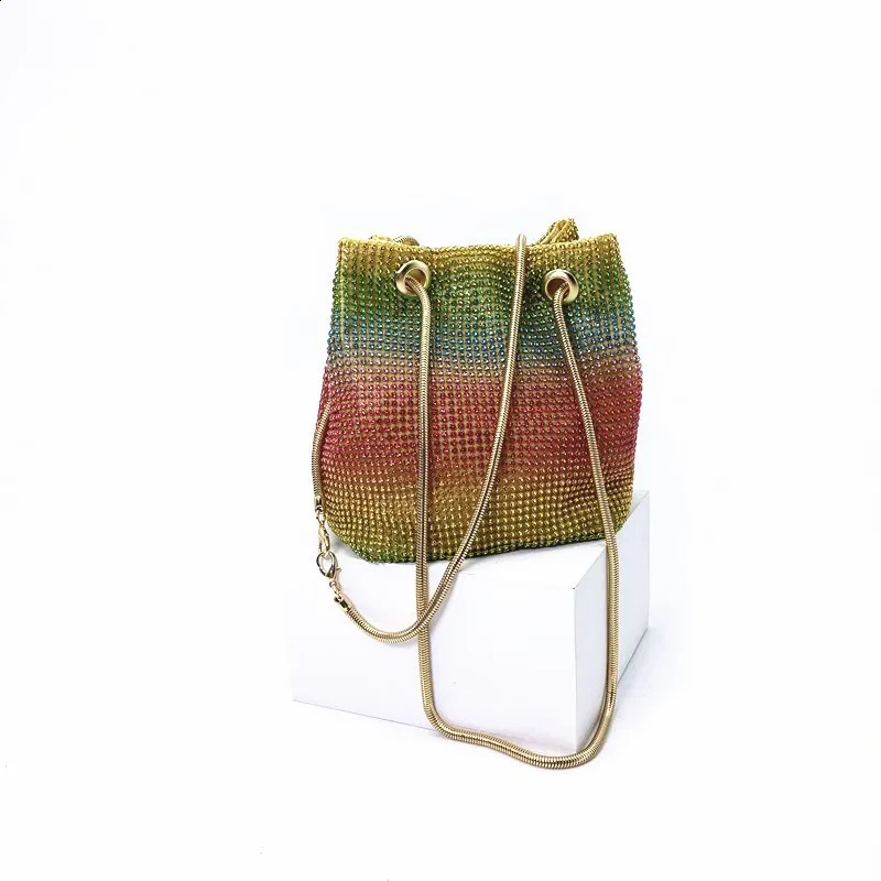 Rainbow Womens Mini Chain Shoulder Wallet and Handbag Crystal Clutch Evening Bag Diamond Party Cross 240723Zl