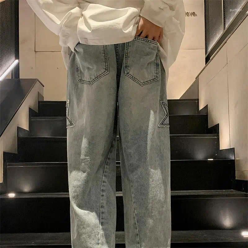Men's Pants Star Embroidery Straight Casual Men Jeans Y2K Vintage Wide Leg Grunge Denim Pant Women Baggy Hip-hop Streetwear Girl Trouser