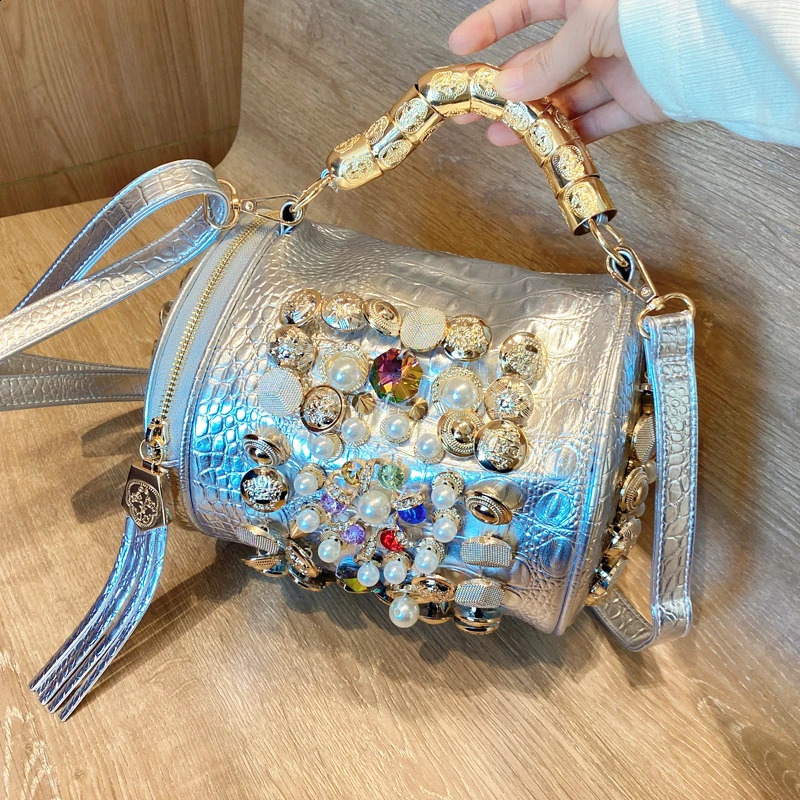 er Handbag for women purses and handbag Handmade Beaded Pillow Bag Casual silver bucket Messenger shoulder Bag 240826CJ