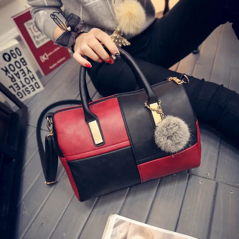 Fashion Boston Patchwork PU Leather Women Bag n Shoulder Crossbody Messenger Bags Handbag Short Handle 240819