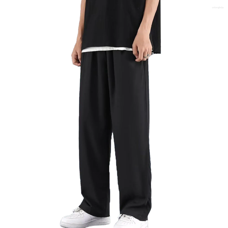 Mens Pants Casual Man Ice Silk Wide Leg Solid Elastic Waist Plus Size 5XL Sweatpants Jogger Trousers Sport Gym Baggy For Men