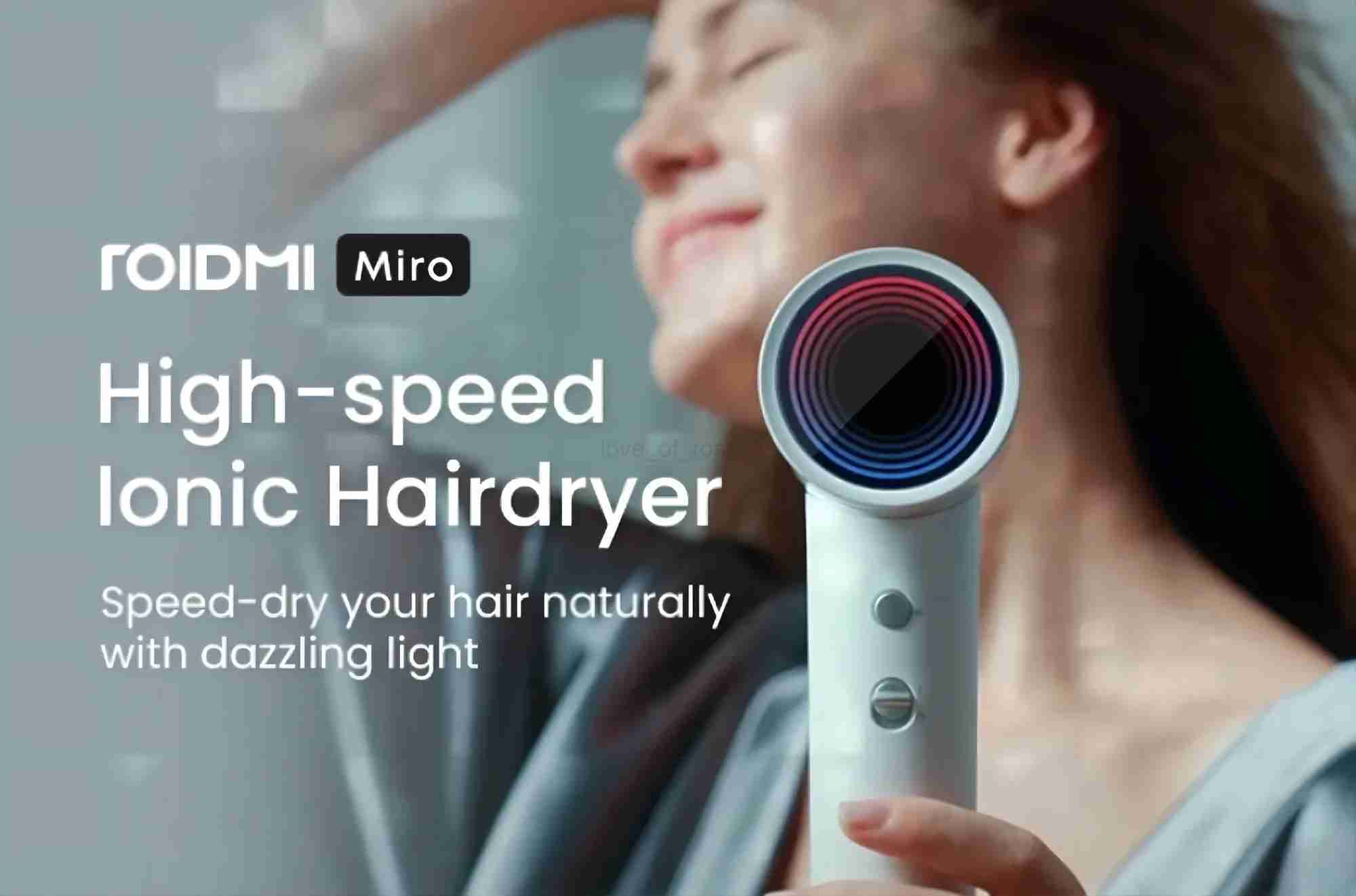 ROIDMI Miro Hair dryer Affordable High speed 65m/s Rapid Air Flow Low Noise Smart Temperature Control 20 Million Negative IonsM240723