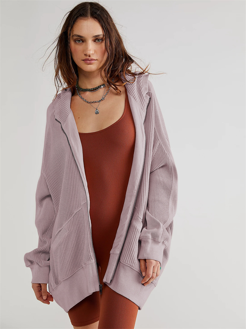 A-256 Cardigan Women Hooded Jacket Long Sleeves Outfit Solid Color Pockets Loose Gym Jackets Autumn outfit Sportswear For Lady