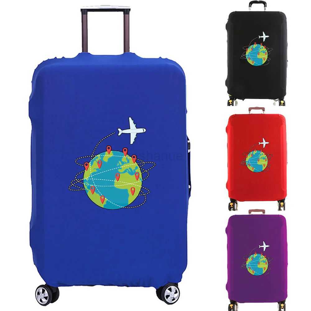 Luggage Cover Suitcase Protector Airplane Earth Print Thicker Elastic Dust Cover for 18-32 Inch Trolley Case Travel AccessoriesXJ240723