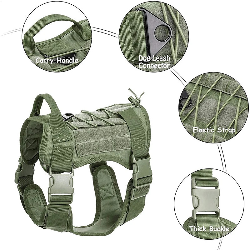 Tactical Dog Harness Military Training K9 Padded Quick Release Vest Pet Training Dog Harness For Set Small Medium Large Dogs 240722