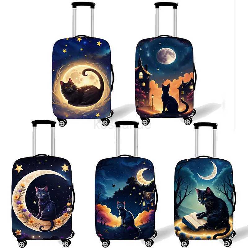 Kawaii Black Cat Moon Print Luggage Cover Starry Sky Kitten Travel Accessories Anti-dust Suitcase Protective Trolley Case CoversXJ240723