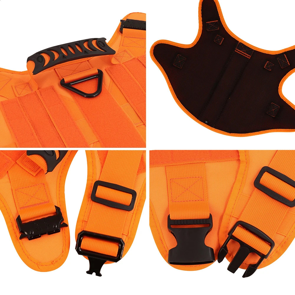 Orange Dog Harness For Large Medium Dogs Military Harness Collar Leash Set Adjustable Pet German Shepherd Tactical Training Vest 240722