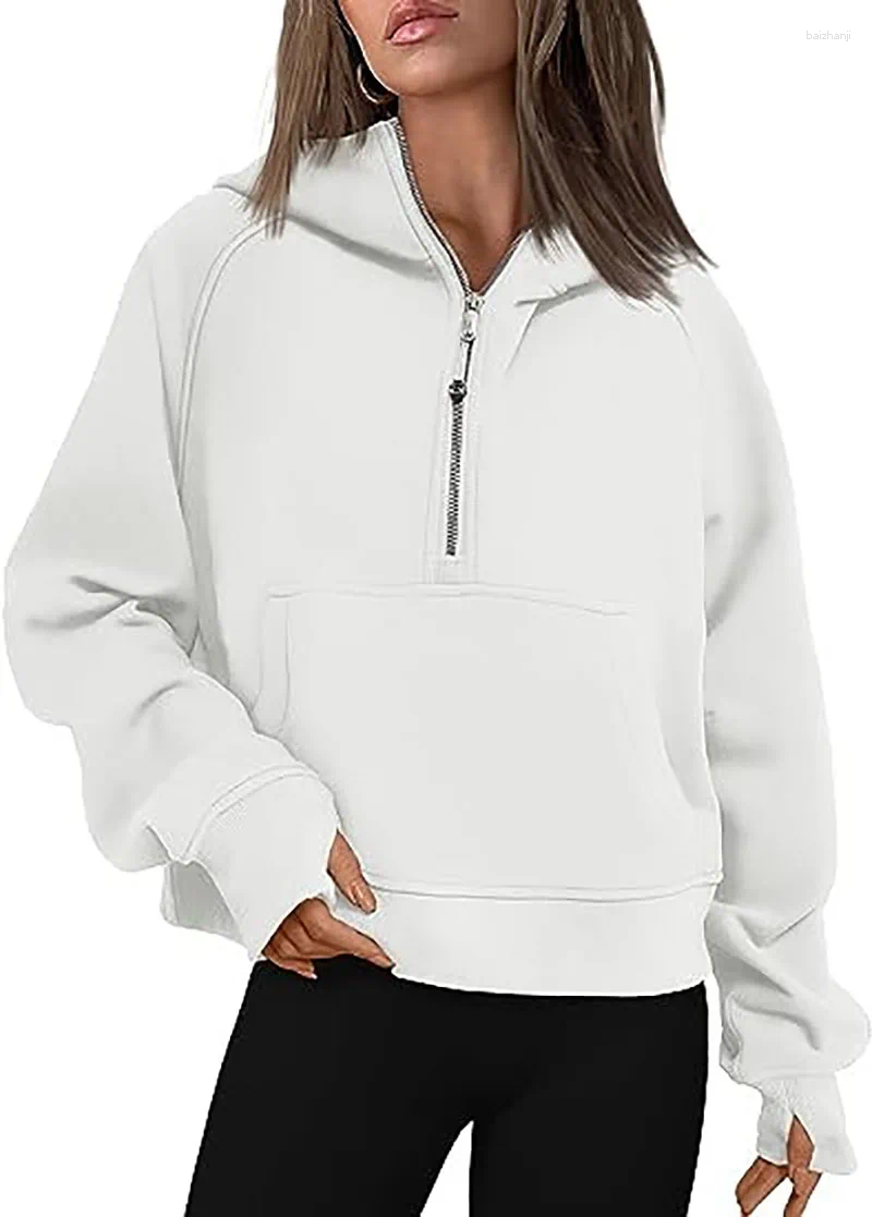 Women's Hoodies Half Zip Sweatshirts Cropped Fleece Womens Quarter Up Pullover Sweaters Fall Outfits 2025 Winter Clothes