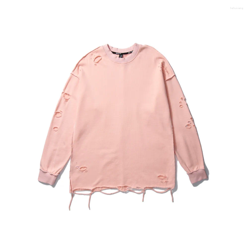Men's Solid Color Ripped Sweatshirt Casual Loose Round Neck Pullover Tracksuit Hoodie Black, Gray, Green, Orange, Pink, White -