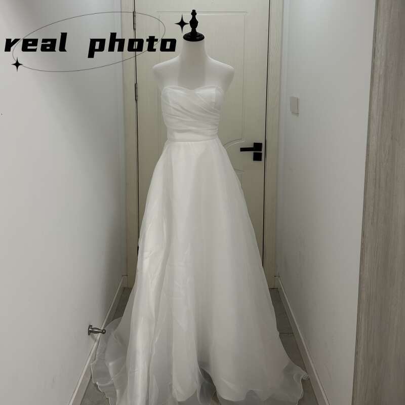 Fashion Sexy Strapless Wedding Dress Elegant A-e Sleeveless Vestido Noiva Classic Lace Up Small Train Robe De Mariee