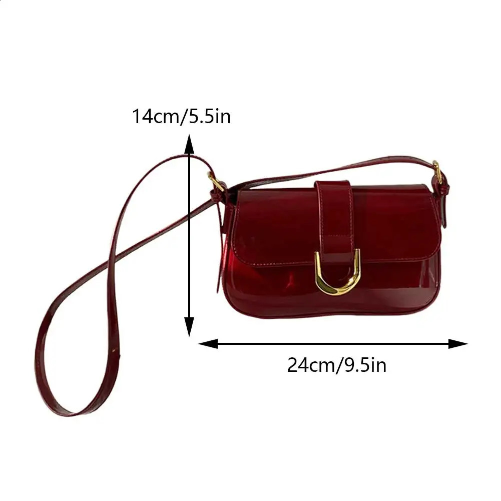 Retro Patent Leather Shoulder Bag For Women Flap Satchel Bag With Adjustable Strap Solid Color Armpit Bag Crossbody Sling Bag 250106