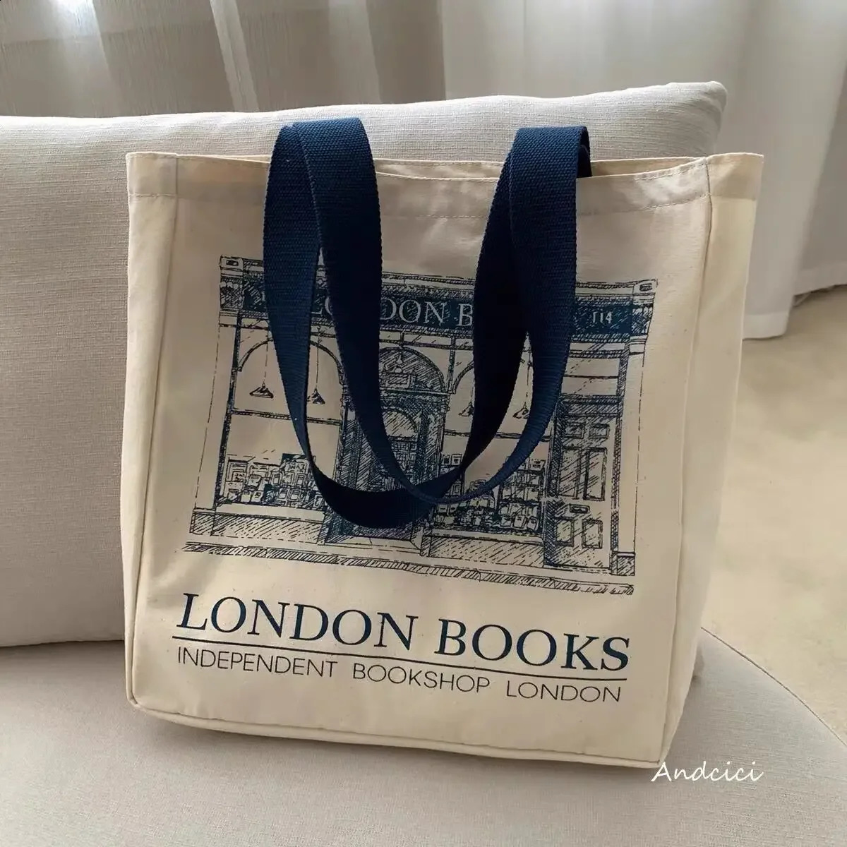 Women Canvas Shoulder Bag London Books Print Ladies Casual Handbag Tote Bag Reusable Large Capacity Cotton Shopping Beach Bag 240722