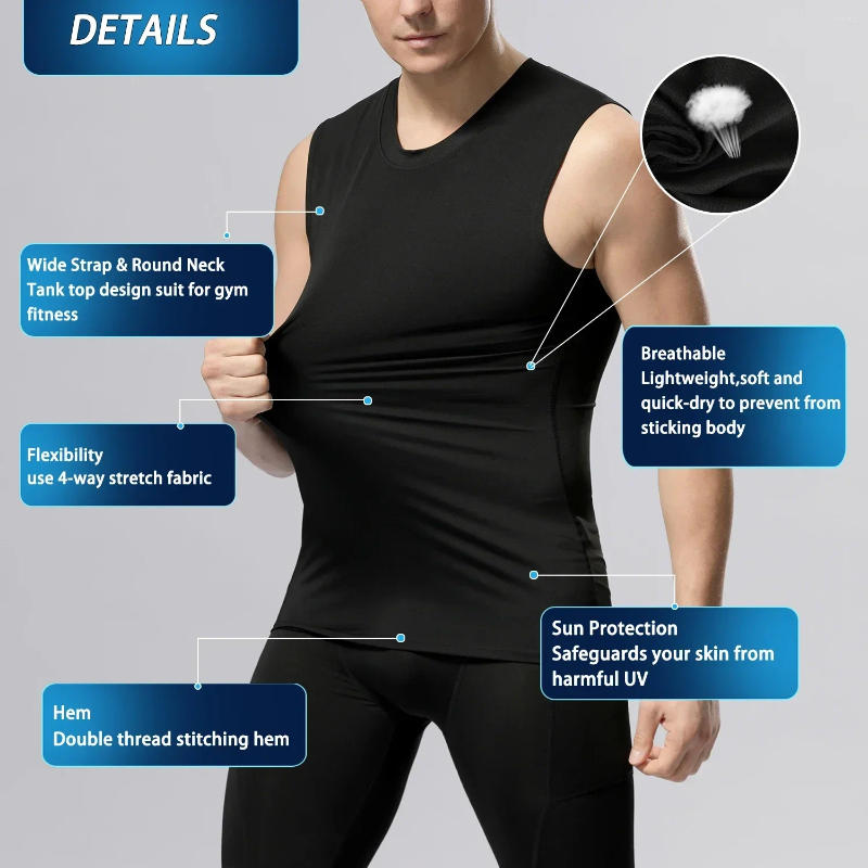 Men's Body Shapers Compression Shirts Men Sleeveless Tank Top Slimming Undershirt Shaper Workout Gym Vest Base Layer Athletic Tee Black