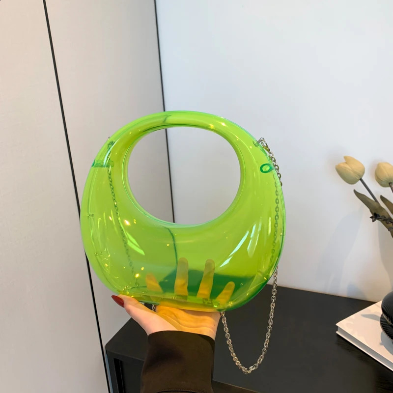 Acrylic Chains Fashion Hand Half Moon Transparent Color Individuality Crossbody Bag Shoulder Bags for Women 240722 ace0 4