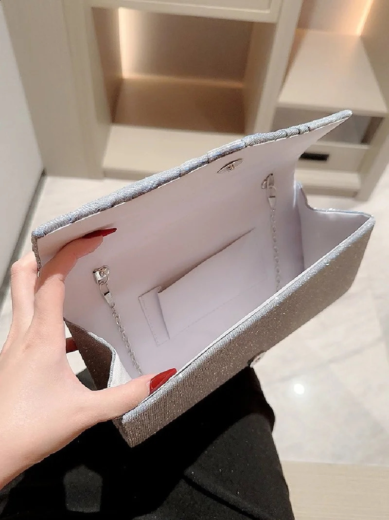 Evening Clutch Bag For WomenS Fashion Shining Gold Silver Long Purse Wedding Party Banquet Ladies Sequin Shoulder 240722
