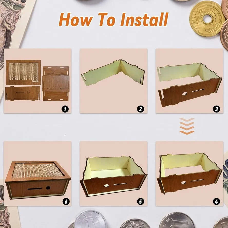 Wooden Reusable Handmade Money Box, Piggy Bank With Goal And Numbers To Check For Helps The Habit Of Saving 0723