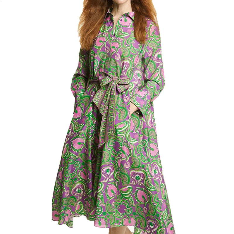 Womens Dresses Party Female Chiffon Dress Vintage Lace Up n Casual Single Breasted Shirt Long Sleeved Ladies Dresses 240824