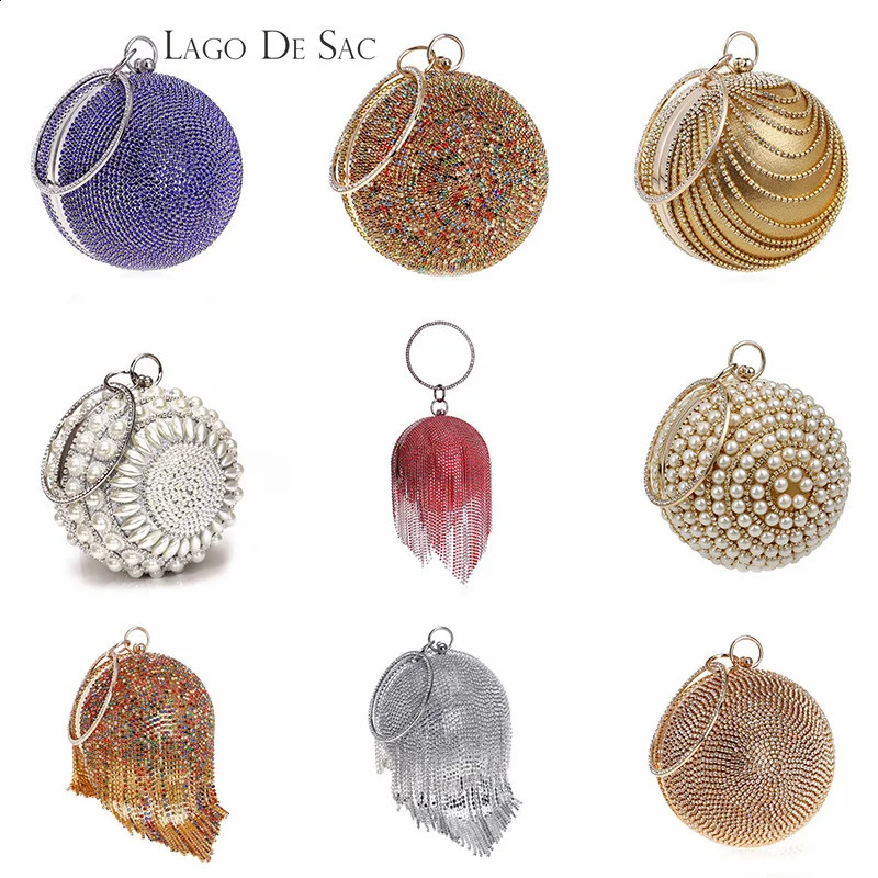 Round ball diamond tassel womens party dinner clutch evening wedding bag bride shoulder watch 240723