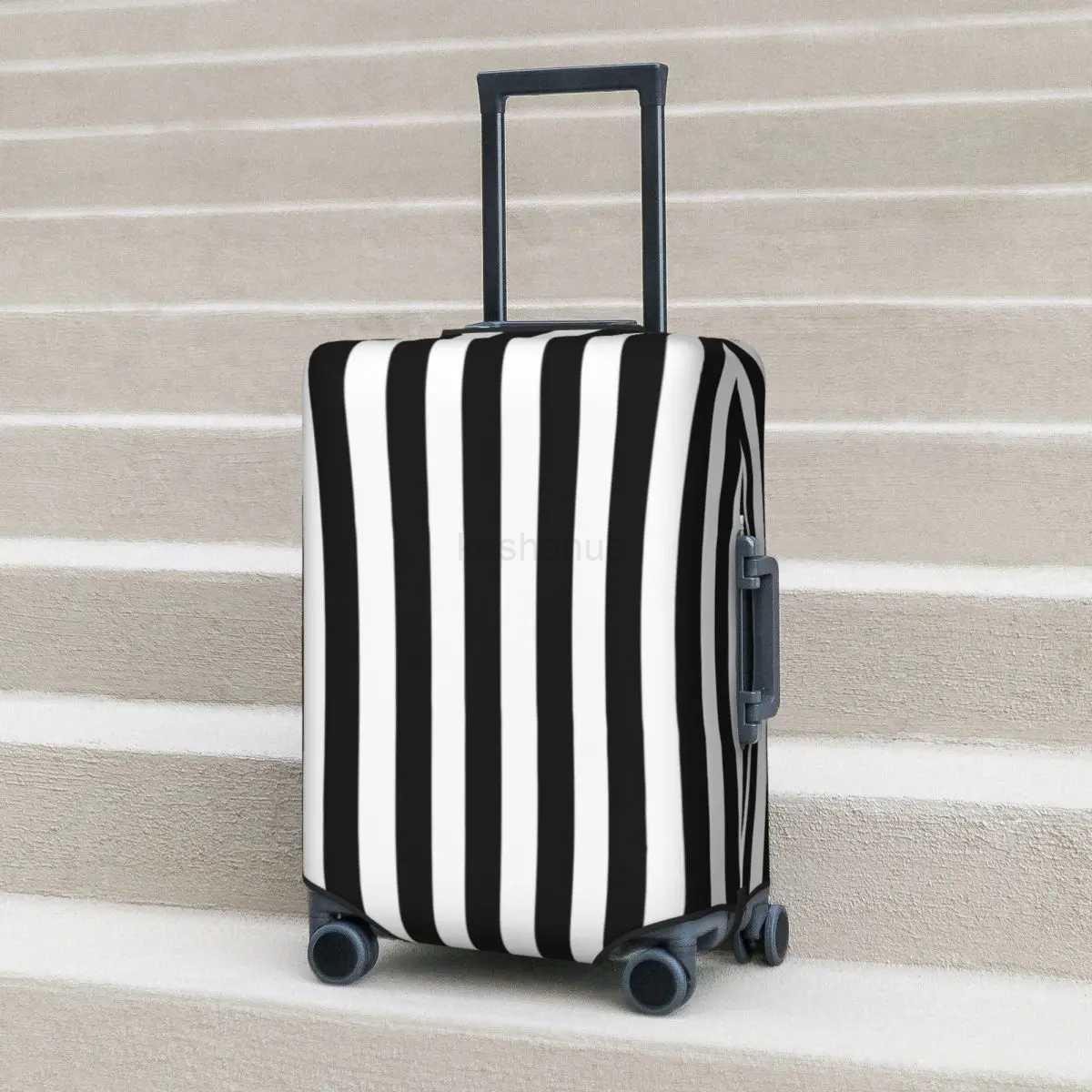 Vintage Striped Print Suitcase Cover Black White Vertical Stripes Vacation Cruise Trip Useful Luggage Supplies ProtectorXJ240723