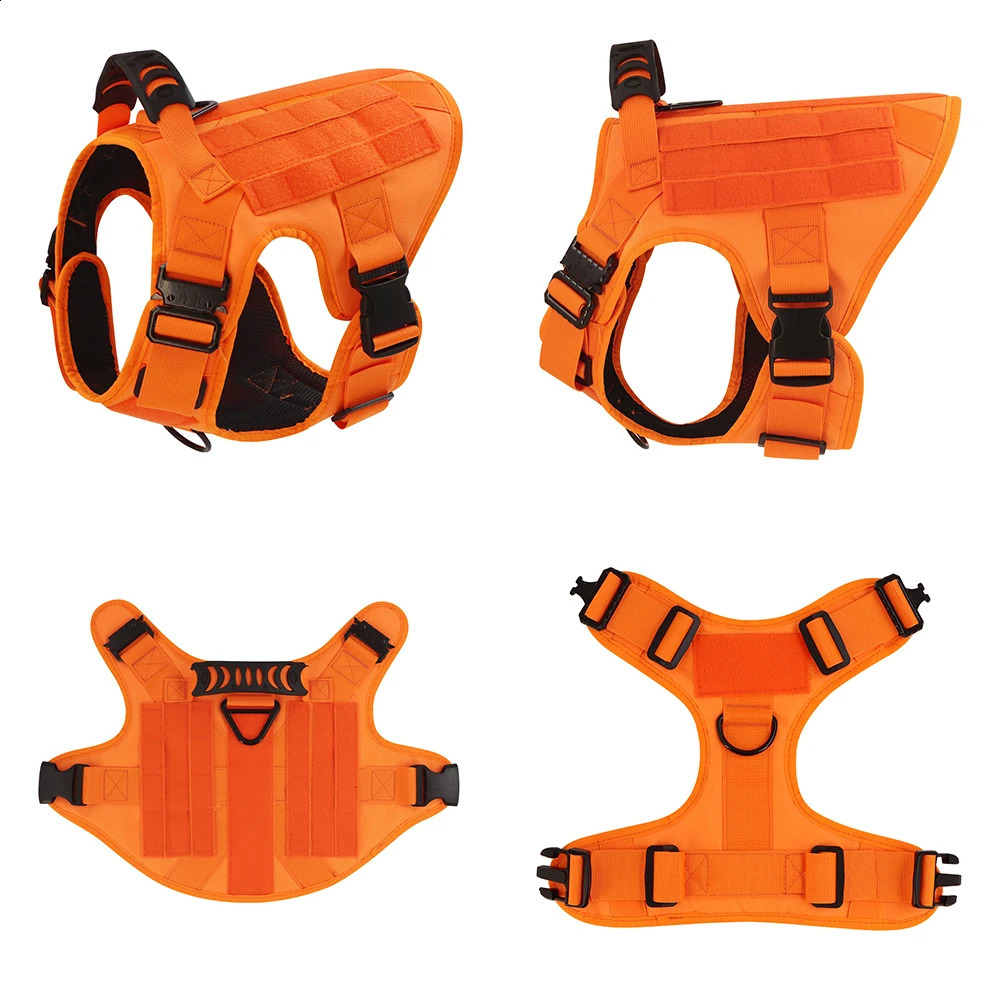 Orange Dog Harness For Large Medium Dogs Military Harness Collar Leash Set Adjustable Pet German Shepherd Tactical Training Vest 240722