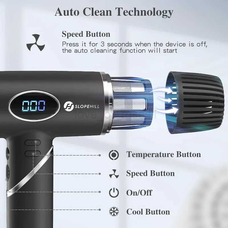 Slopehill Foldable Professional Ionic Hair Dryer 2000W Portable Blow Dryer with Magnetic Diffuser Attachment for Curly HairM240723