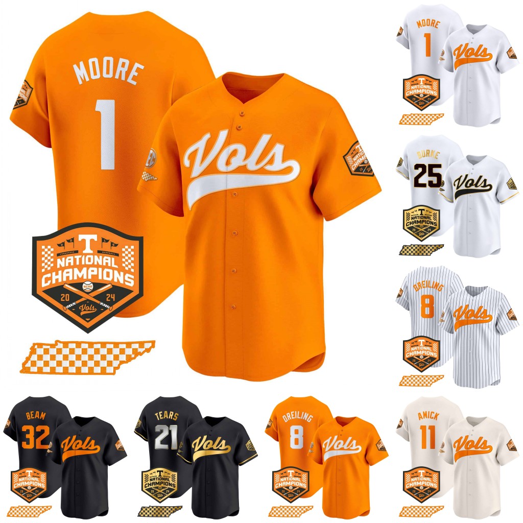 Tennessee Volunteers 2024 Champions Baseball Jerseys orange Moore DREILING BURKE TEARS AMICK BEAM custom men women youth jersey