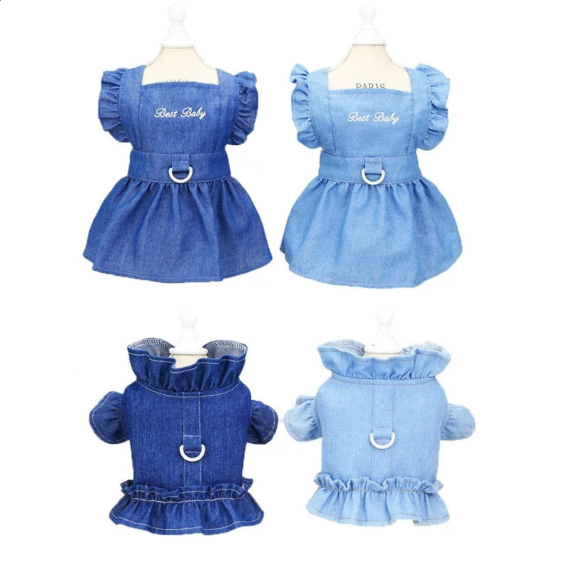Spring Summer Dog Dress for Small Kitten Dogs Clothes Puppy Letters Embroidered Jean Strap Dresses Chihuahua Skirts Pet Costumes 240722 H260129