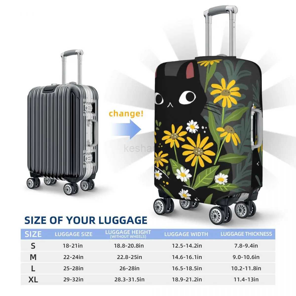 Black Cat Suitcase Cover Flight with flowers Fun Luggage Supplies Business ProtectorXJ240723