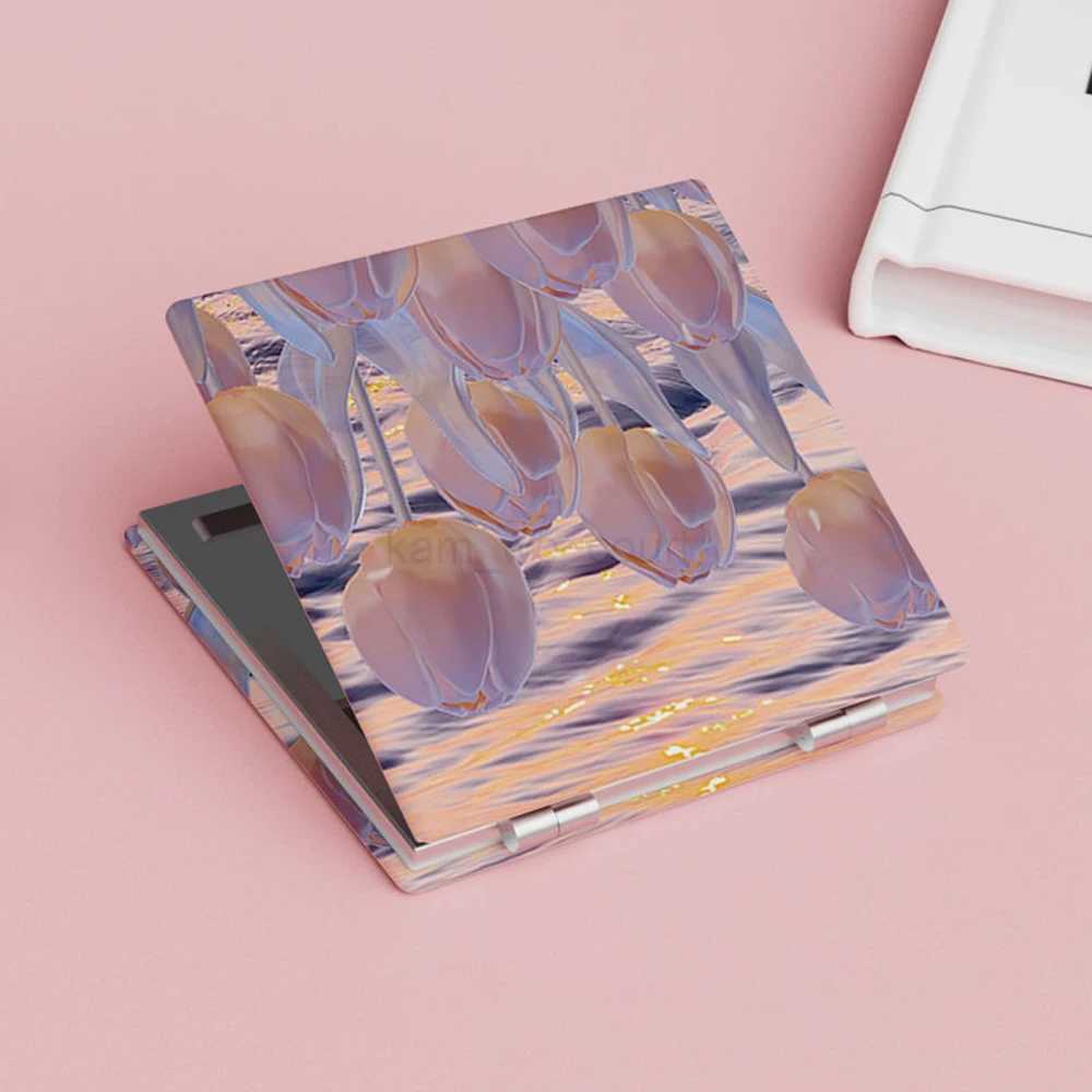 Portable Double-Sided Folding Makeup Mirror Tulip Square Magnifying Mirror Pocket Compact Vanity Handheld MirrorM240722