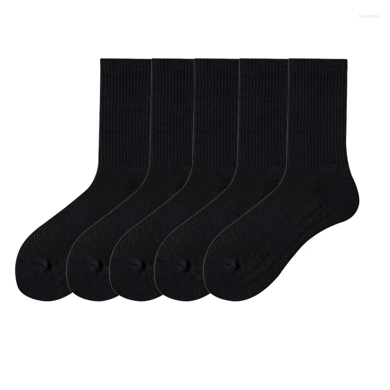 Men's Socks 5Pairs/lot Thicken Cotton Solid Bottom Terry Long Black White Sport Male Breathable Casual Calcetines