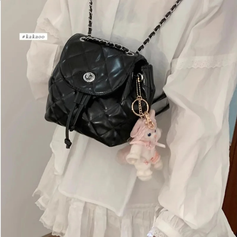 Diamond Lattice Fashion Chain Trendy Streetwear Handbag Drawstring Backpack Casual Edition Backpack Spicy Y2k Backpack 250318