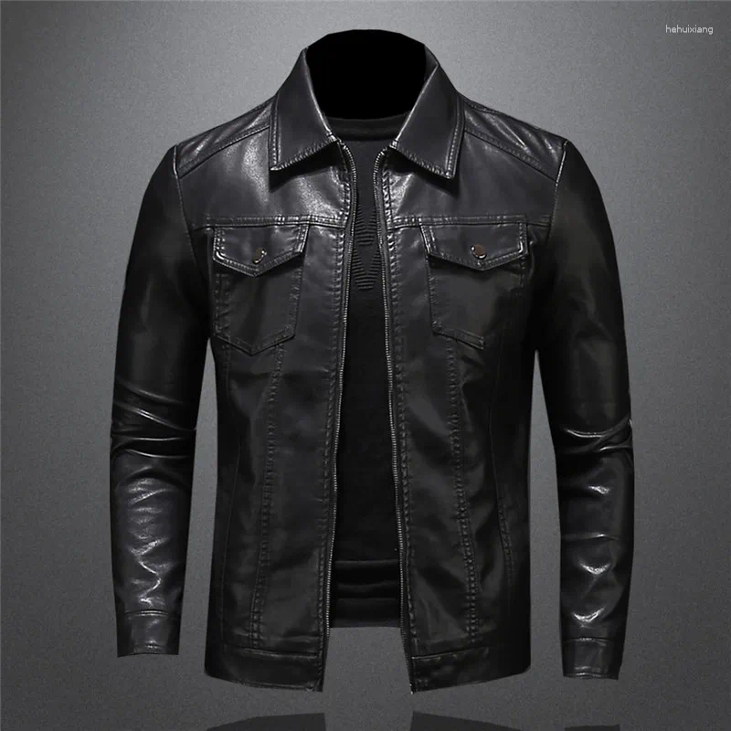 Men's Leather Motorcycle Jacket, Black Zipper Lapel Slim Fit Pu Coat M-5Xl
