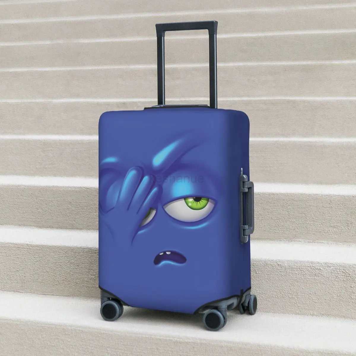 Facial Expression Suitcase Cover Blue Funny Face Cartoon Cruise Trip Flight Fun Luggage Supplies ProtectorXJ240723
