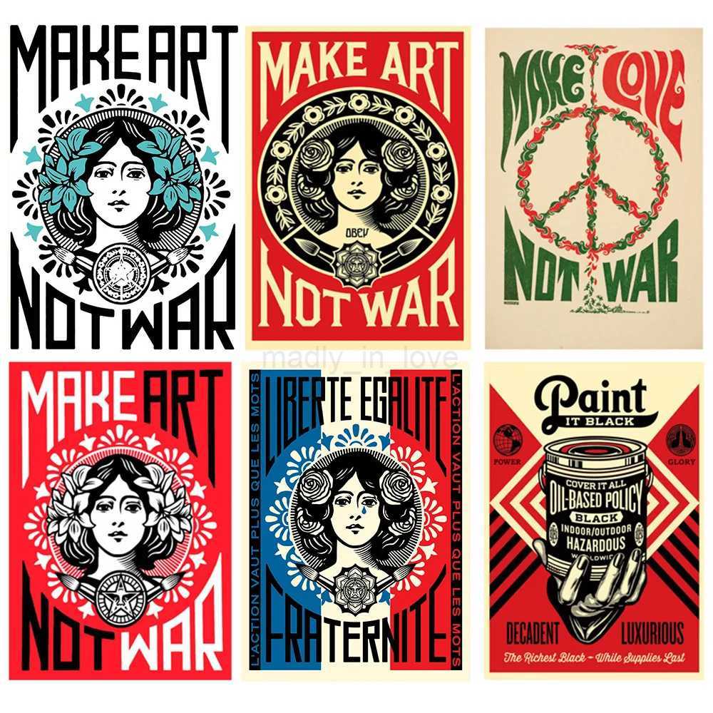Retro Make Art Not War Wall Art Prints Canvas Painting Shepard Fairey Vintage Poster Wall Picture For Room Interior Home DecorM240722