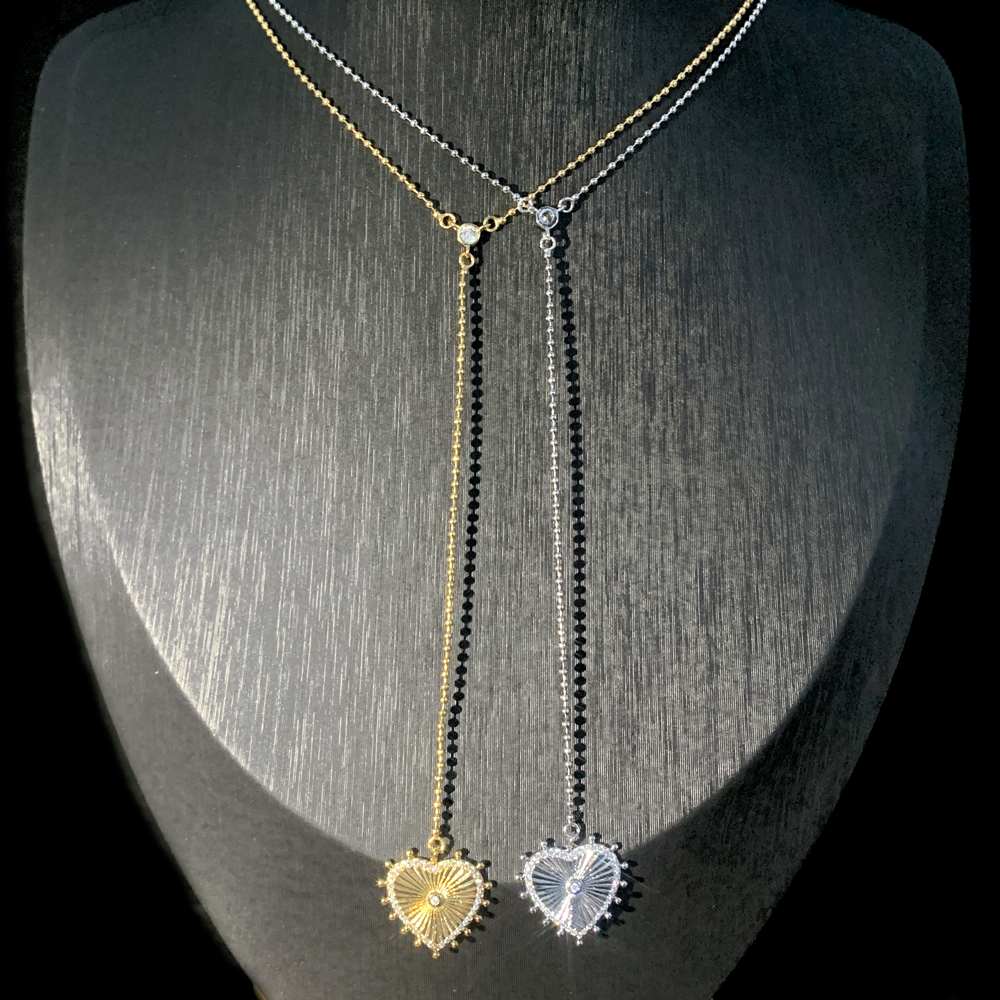 2025 Heart Pendant Fashion Necklace Wholesale High Quality Beaded Chain Sparking CZ Long Sexy Y Larait Women Jewelry