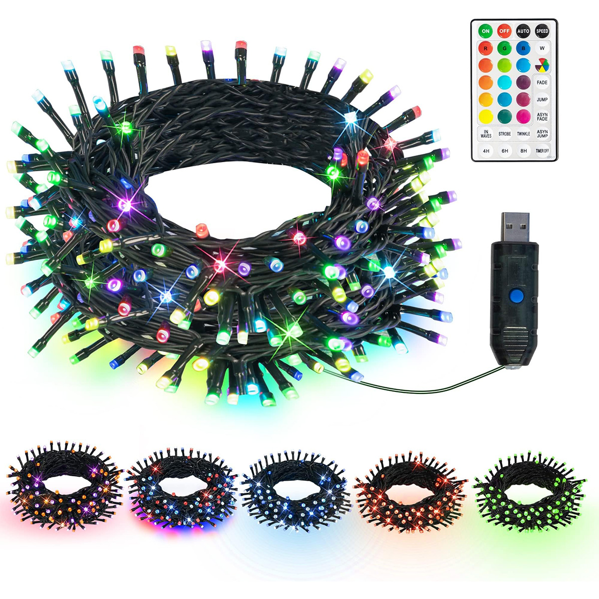 Colorful lights eight function low voltage light string waterproof tree lights project lighting decoration light string Transparent wire remote contro