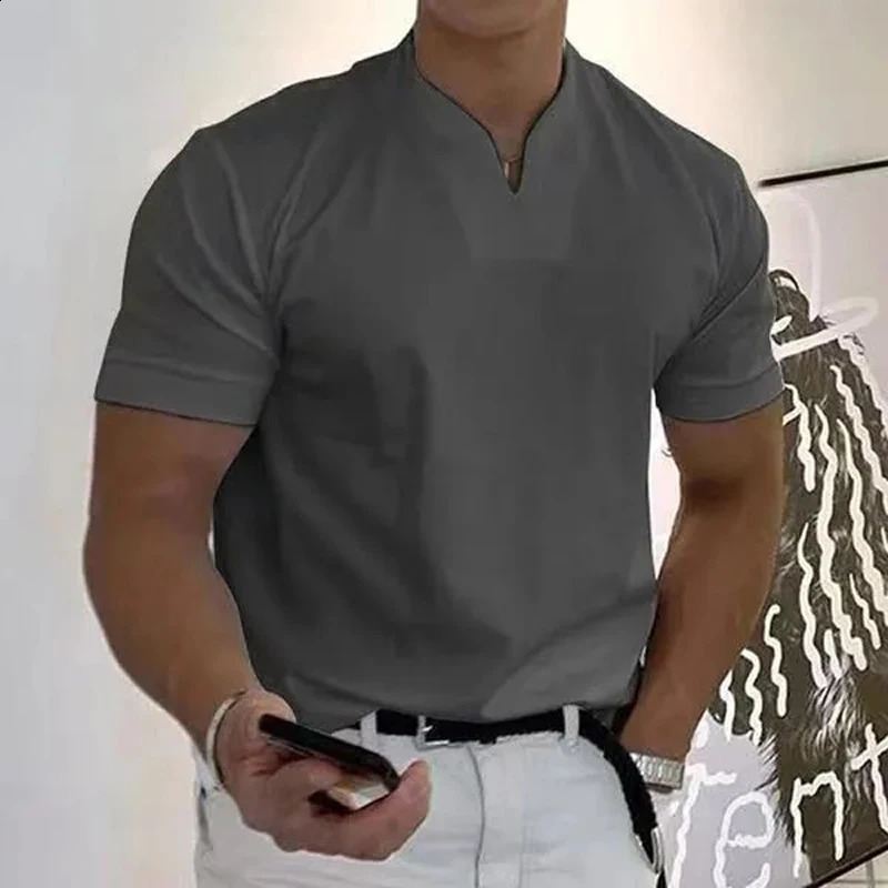 TUSHANGGE Mens Polo T-Shirts Short Sleeve V-Neck Tops Daily Mens Solid Color Clothes Golf Shirts Workout Fitness Sports Wear 240723 - view 4