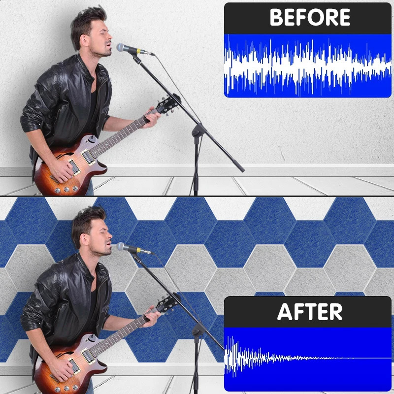6Pcs Hexagon Polyester Wall Panels Soundproofing Sound Proof Selfadhesive Acoustic Panel Office Esports Room Nursery Decor 240722