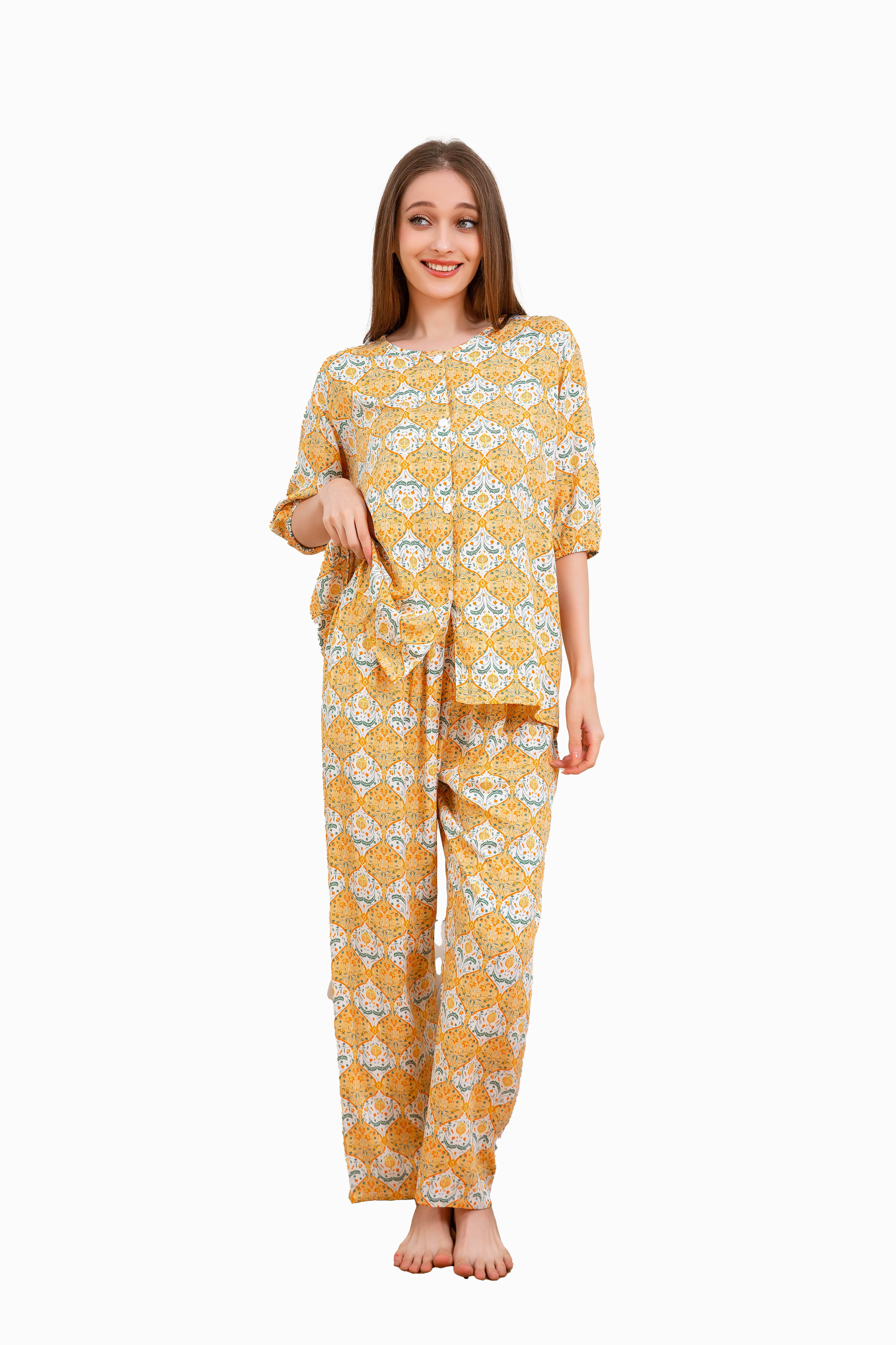Women's Home Clothes Pajamas Yellow Bottom Pomegranate Pants Set C215