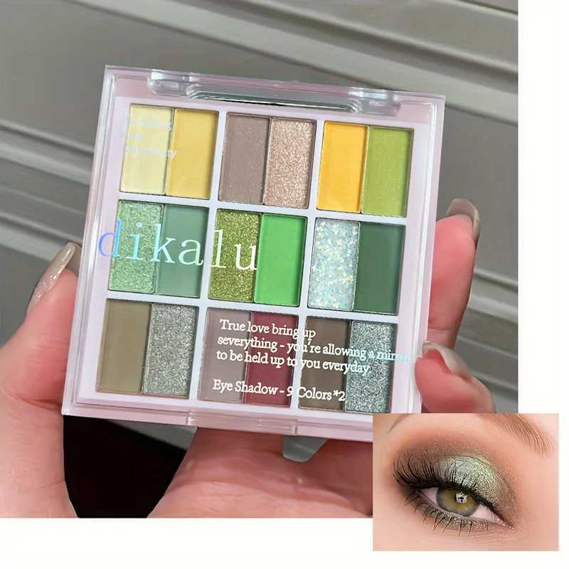Dikalu 18 color eye shadow palette - natural makeup effect green and yellow tones matte and shimmer finishes 9-18 colorsW240730